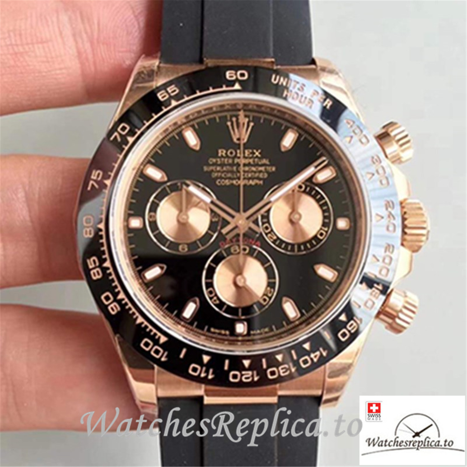 Swiss Rolex Daytona Cosmograph Replica 116515LN 003 Black Strap 40MM - WatchesReplica.is