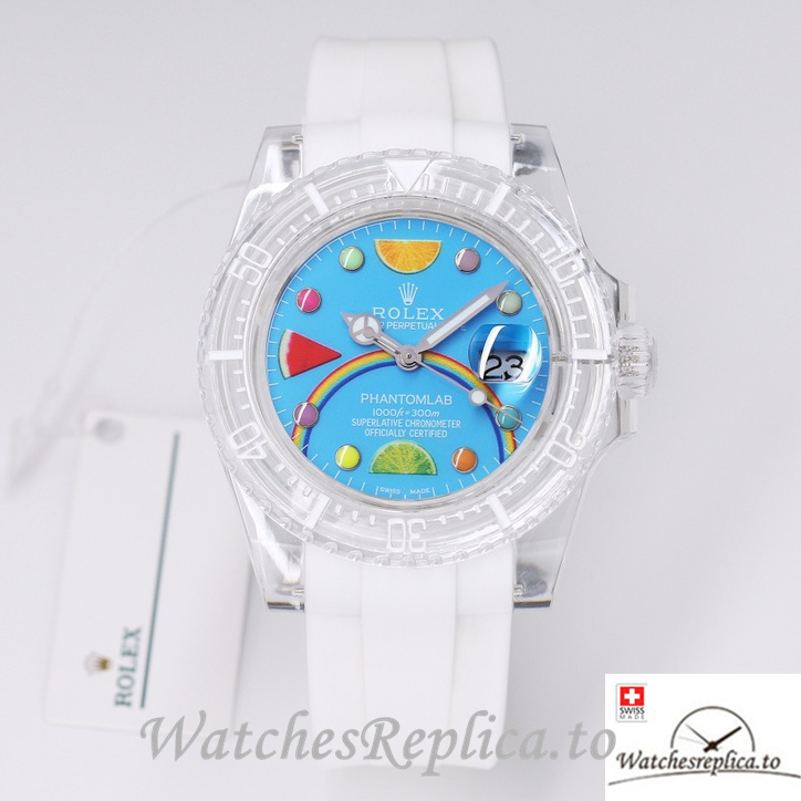 Swiss Rolex Submariner Replica Rubber strap 40MM PHANTOMLAB&ROLEX Blue Dial - WatchesReplica.is