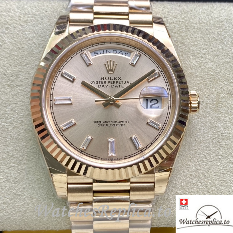 Swiss Rolex Day Date Replica 228235 Rose Gold strap 40MM - WatchesReplica.is