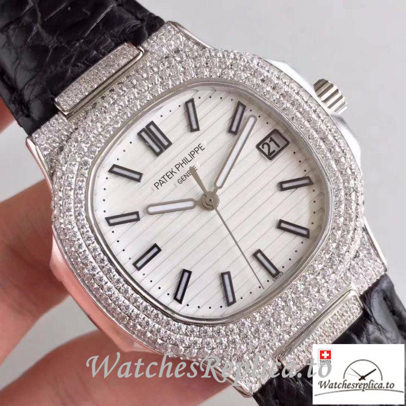 Swiss Patek Philippe Nautilus Jumbo Replica 5719/1G-001 Diamonds Bezel 40MM - WatchesReplica.is