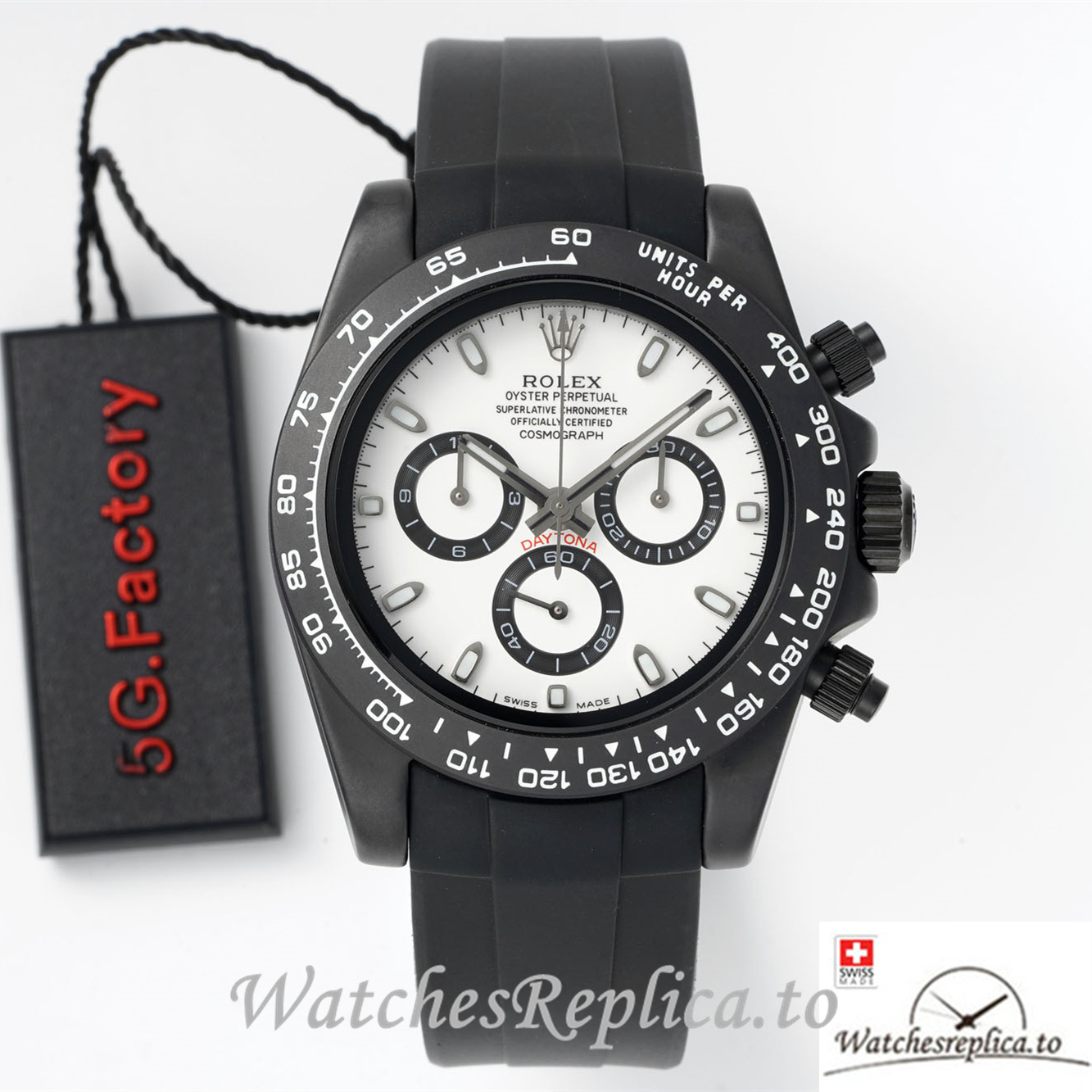 Swiss Rolex Daytona Replica Black Rubber strap 40MM White Dial - WatchesReplica.is
