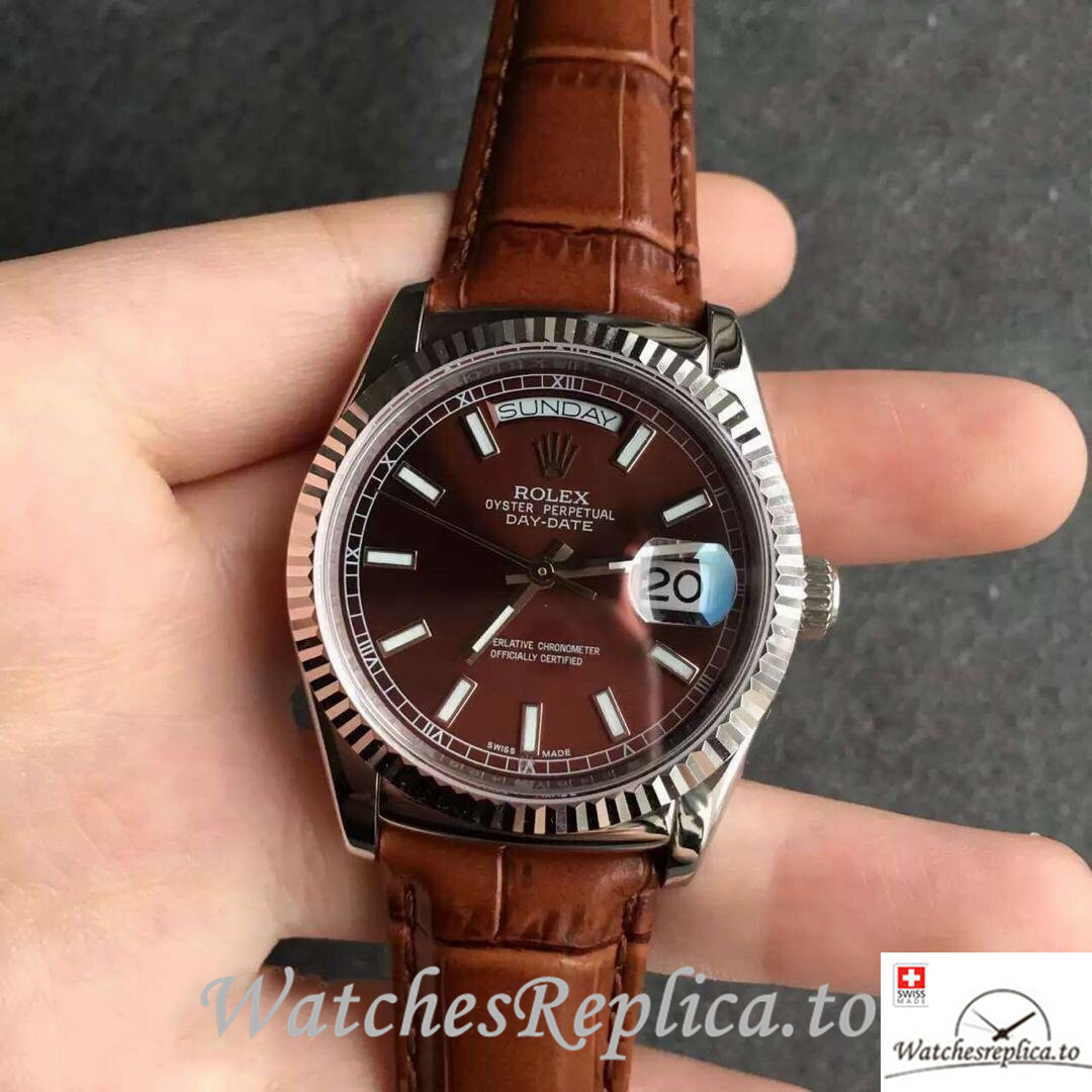 Swiss Rolex Day Date 118138 Leather strap 36MM - WatchesReplica.is