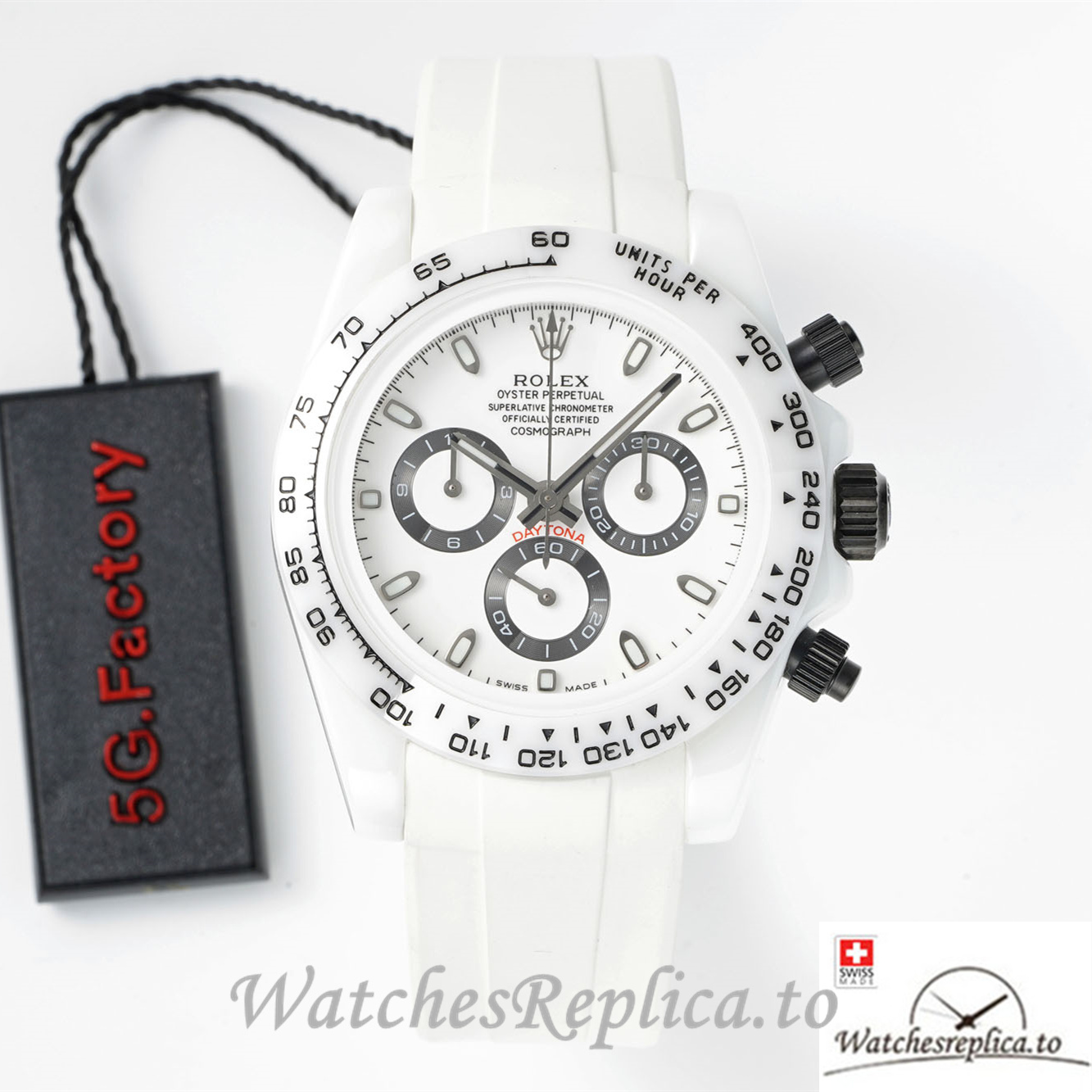 Swiss Rolex Daytona Replica White Rubber strap 40MM White Dial - WatchesReplica.is