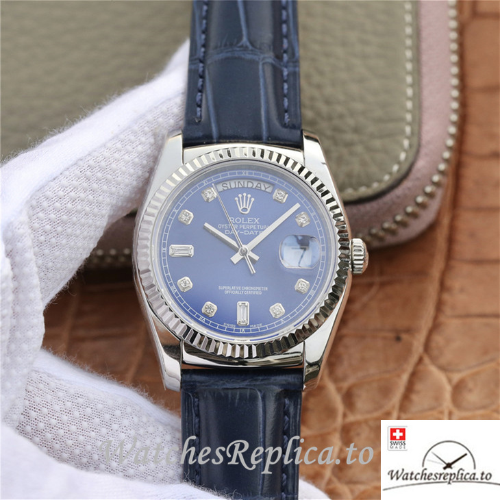 Swiss Rolex Day-Date Replica 118139 Leather strap 36MM - WatchesReplica.is