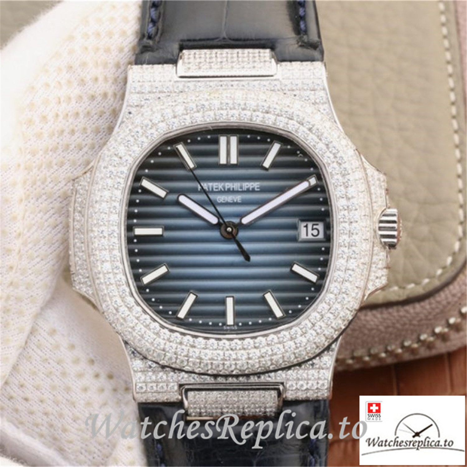 Swiss Patek Philippe Nautilus Jumbo Replica 5719/1G-001 003 Black Strap 40MM - WatchesReplica.is