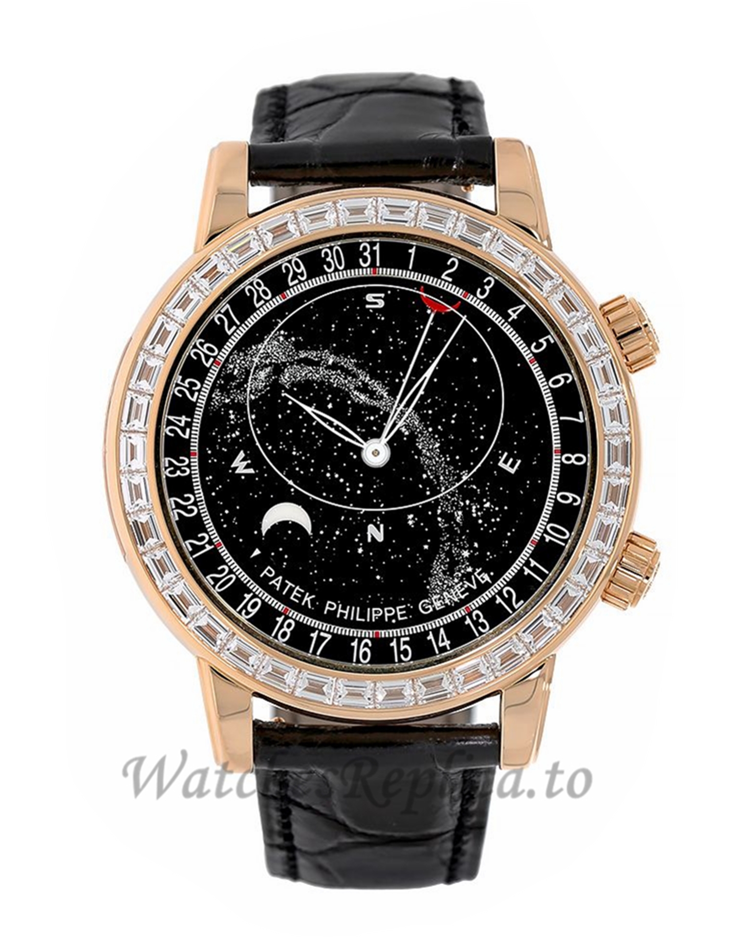 Patek Philippe Replica Grand Complications Rose Gold Gem Celestial 44MM Watch 6104R001 - WatchesReplica.is