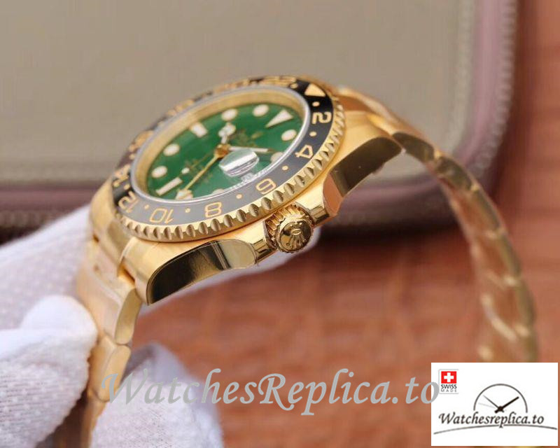 Swiss Rolex GMT Master II Replica 116718LN Gold Strap 40MM - WatchesReplica.is
