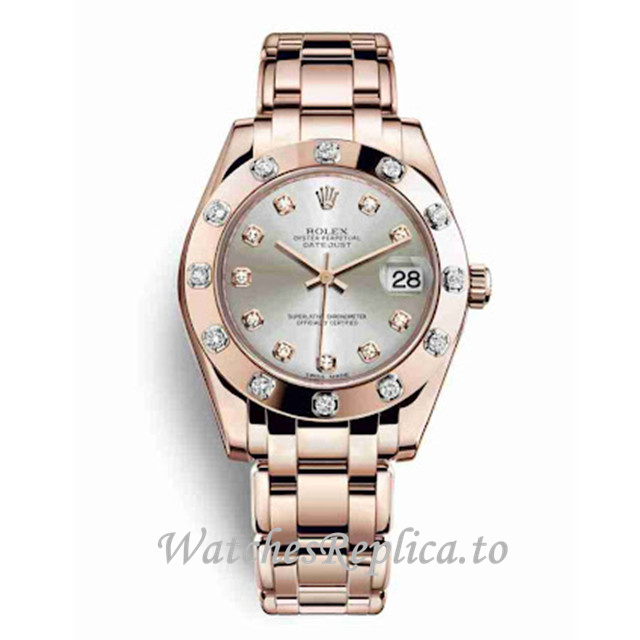 Replica Rolex Pearlmaster m81315-0019 34MM Rose Gold strap Ladies Watch - WatchesReplica.is