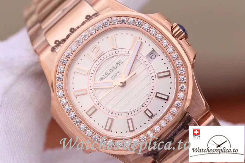 Swiss Patek Philippe Nautilus Ladies Replica 7010/1R-011 Rose Gold Strap 32MM - WatchesReplica.is