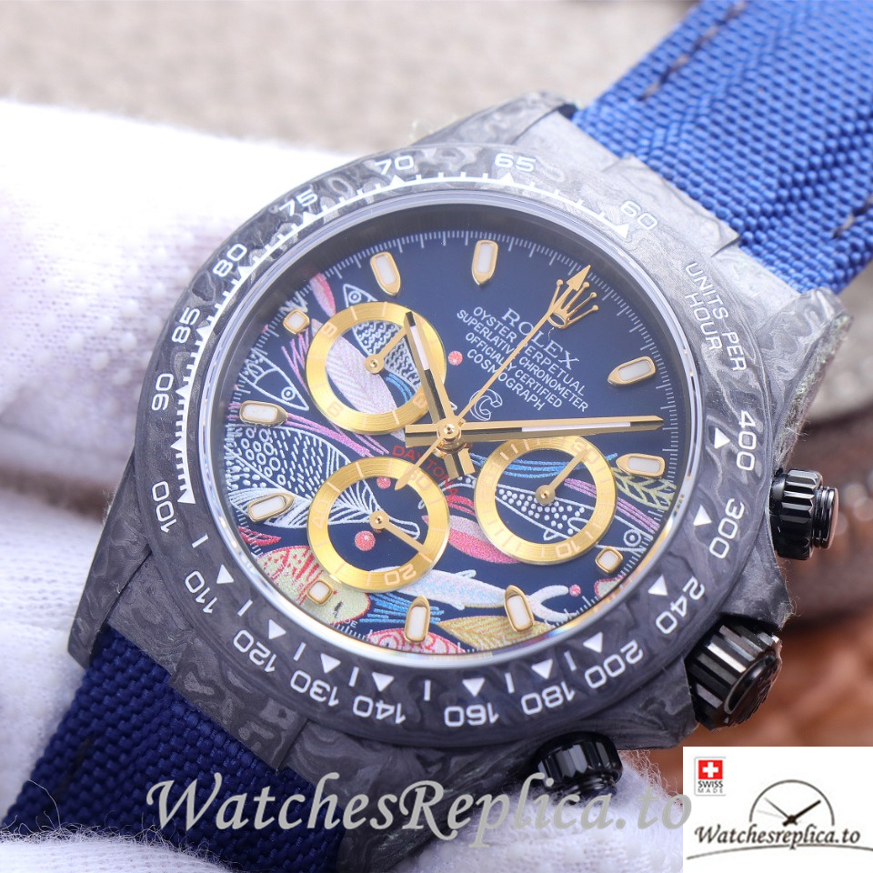Swiss Rolex Daytona Replica Blue Canvas strap 40MM Blue Dial - WatchesReplica.is