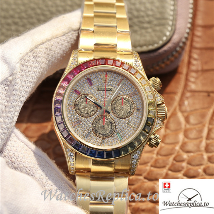 Swiss Rolex Daytona Replica 116598RBOW Yellow Gold strap 40MM - WatchesReplica.is