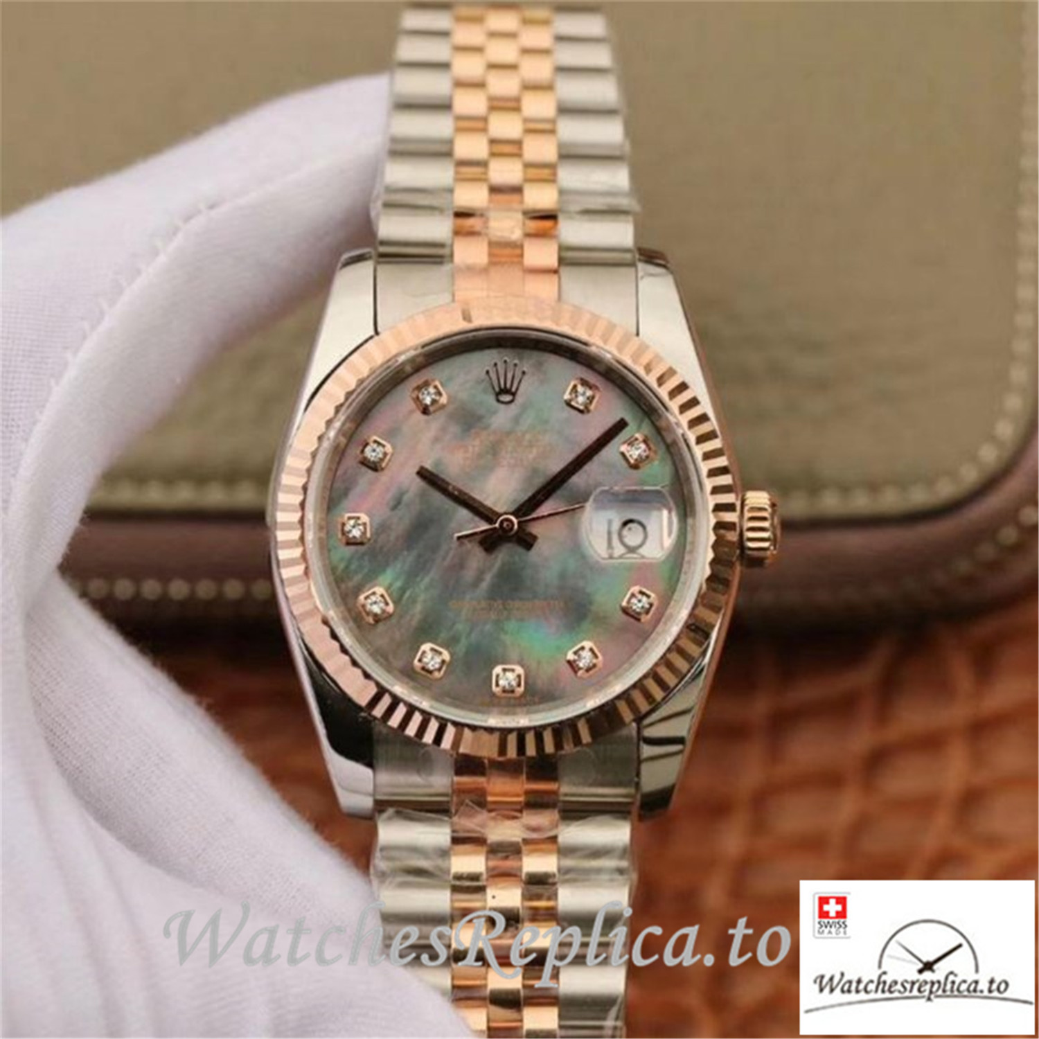 Swiss Rolex Datejust Replica 116233 005 Rose Gold Bezel 36MM - WatchesReplica.is