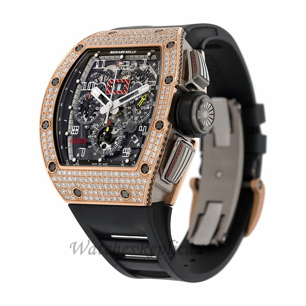 Richard Mille Replica Felipe Massa Titanium and Rose Gold Diamond Pave Chronograph 50MM M01107018 - WatchesReplica.is