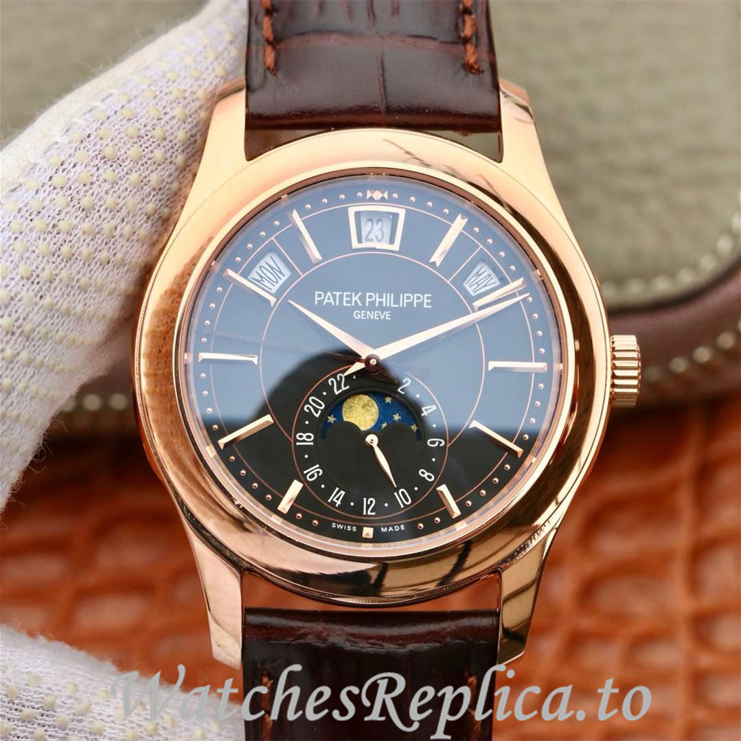 Patek Philippe Replica Complications 5205G Leather strap 40MM - WatchesReplica.is