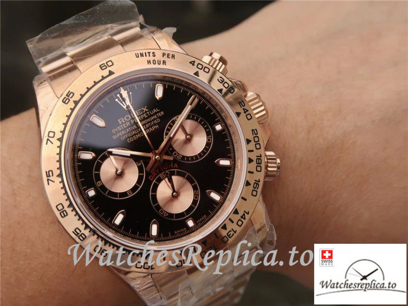 Swiss Rolex Daytona Cosmograph Replica 116508-001 Rose Gold Strap 40MM - WatchesReplica.is