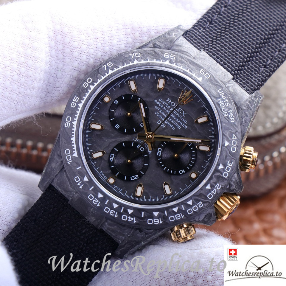 Swiss Rolex Daytona Replica Black Canvas strap 40MM Black Dial - WatchesReplica.is