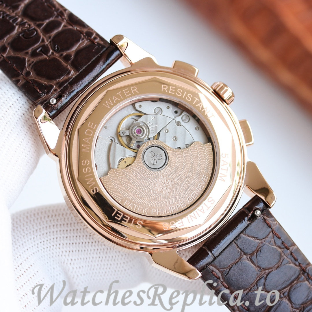 Patek Philippe Replica Annual Calendar Leather strap 41MM - WatchesReplica.is