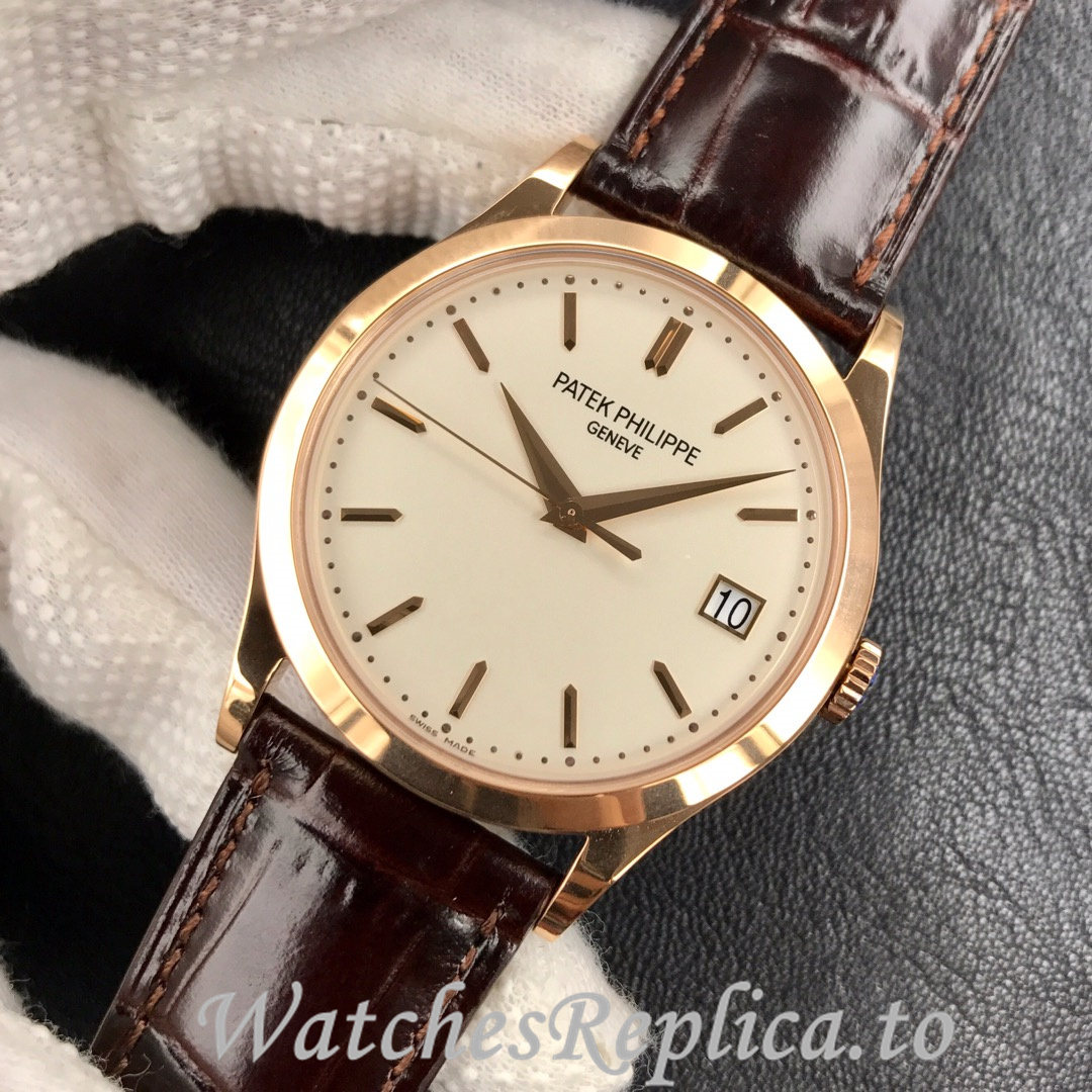Patek Philippe Replica Calatrava 5296G Leather strap 38MM - WatchesReplica.is