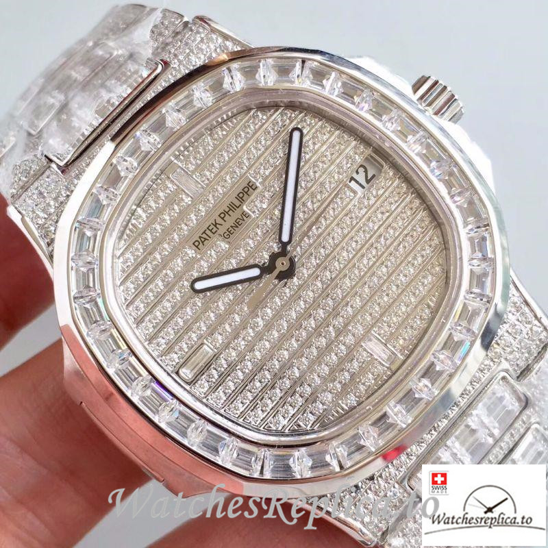 Swiss Patek Philippe Nautilus Jumbo Replica 5719/1G-001 002 Diamonds Strap 40MM - WatchesReplica.is