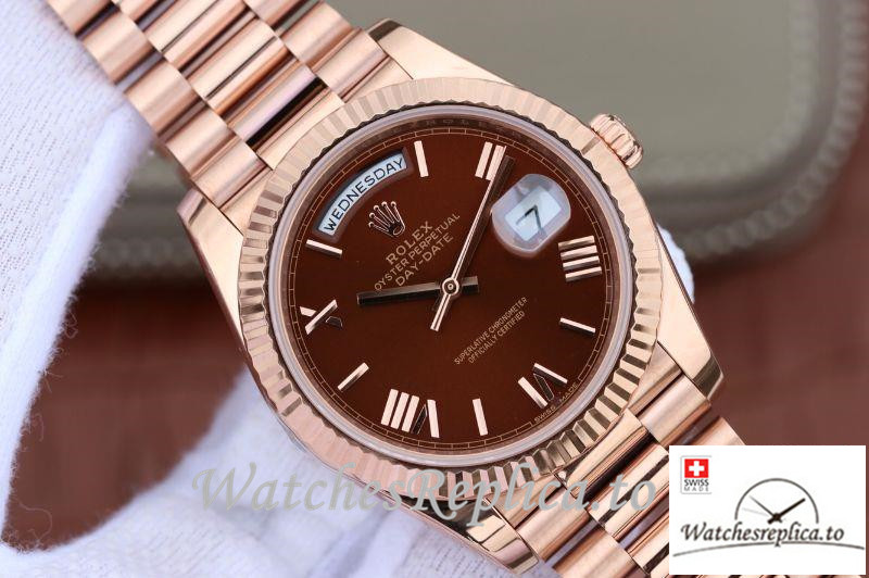 Swiss Rolex Day Date Replica 228235 004 Rose Gold Strap 41MM - WatchesReplica.is