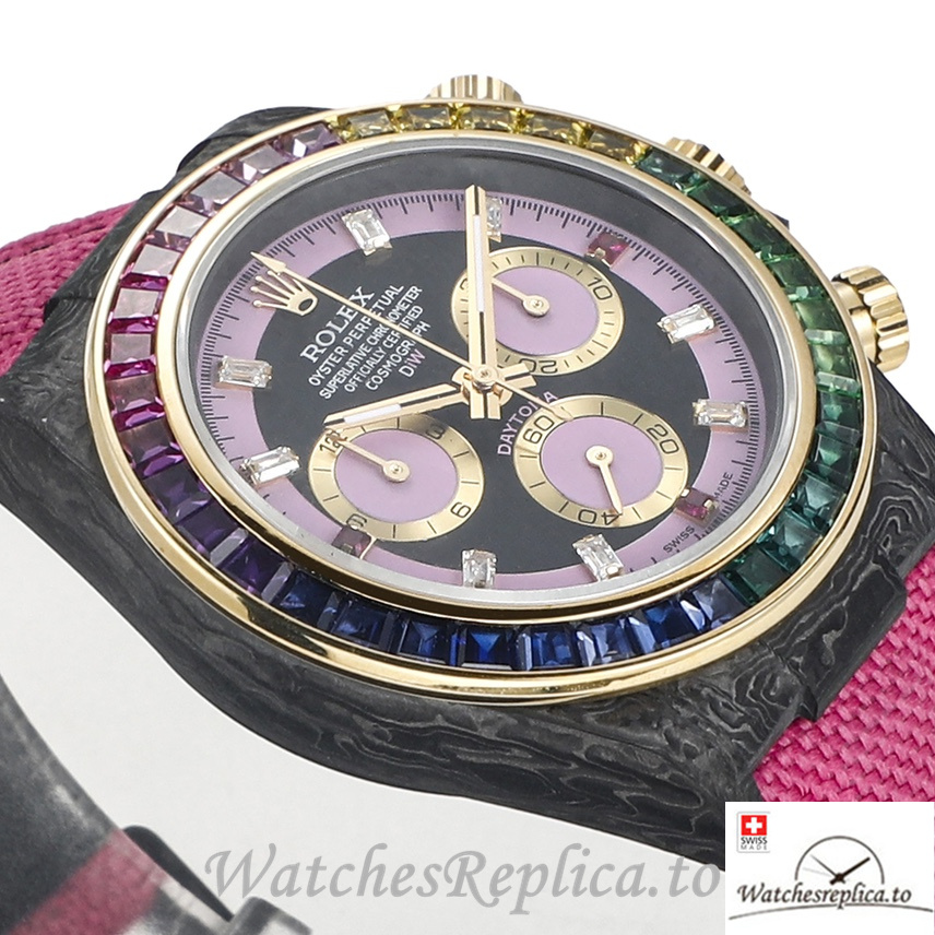 Swiss Rolex Daytona Replica Pink Canvas strap 40MM Pink Dial - WatchesReplica.is