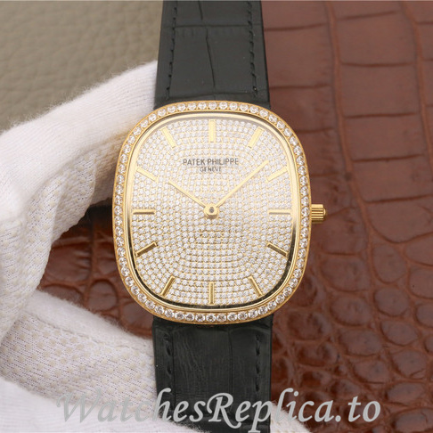 Patek Philippe Replica Golden Ellipse Leather strap 39.5MM - WatchesReplica.is