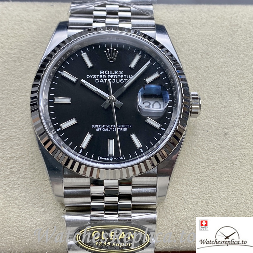 Swiss Rolex Datejust Replica 126234 Stainless steel strap 36MM Black Dial - WatchesReplica.is