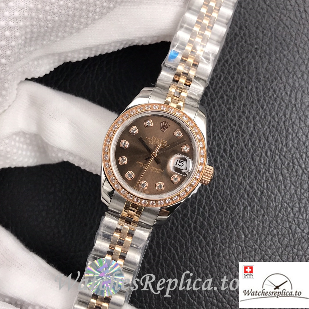 Swiss Rolex Datejust Replica 279174 Stainless steel strap 28MM Brown Dial Diamonds - WatchesReplica.is