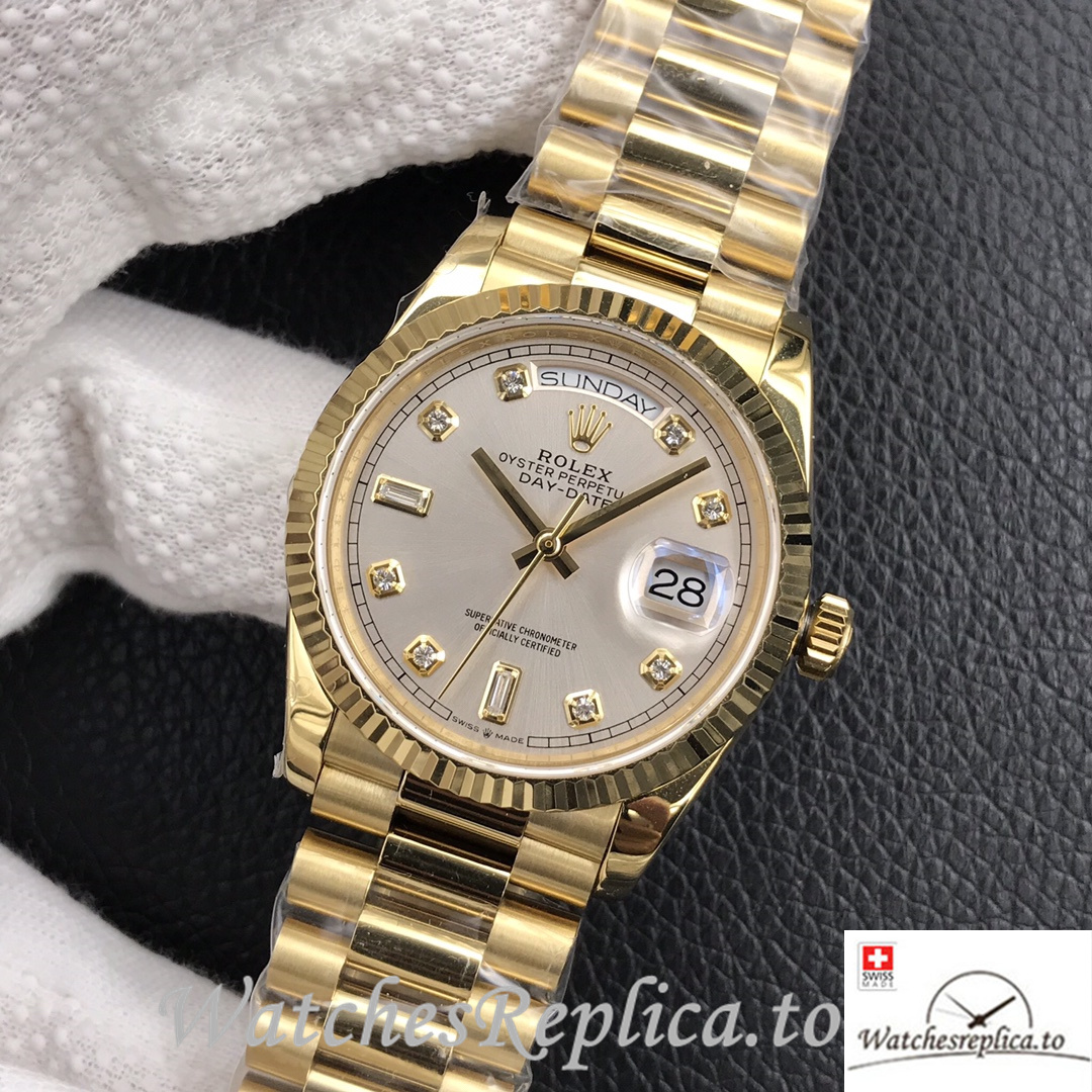 Swiss Rolex Day Date Replica 128238 Yellow Gold strap 36MM - WatchesReplica.is
