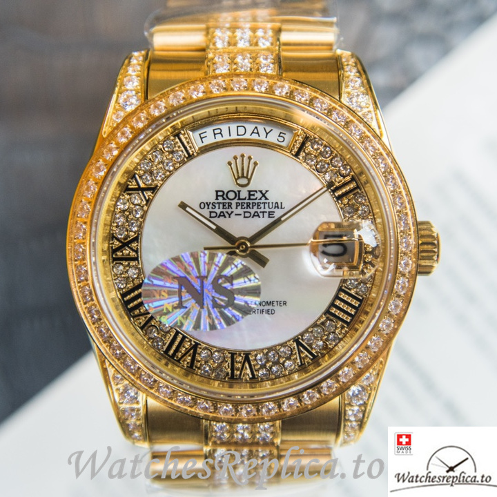Swiss Rolex Day Date Replica Yellow Gold strap 40MM - WatchesReplica.is