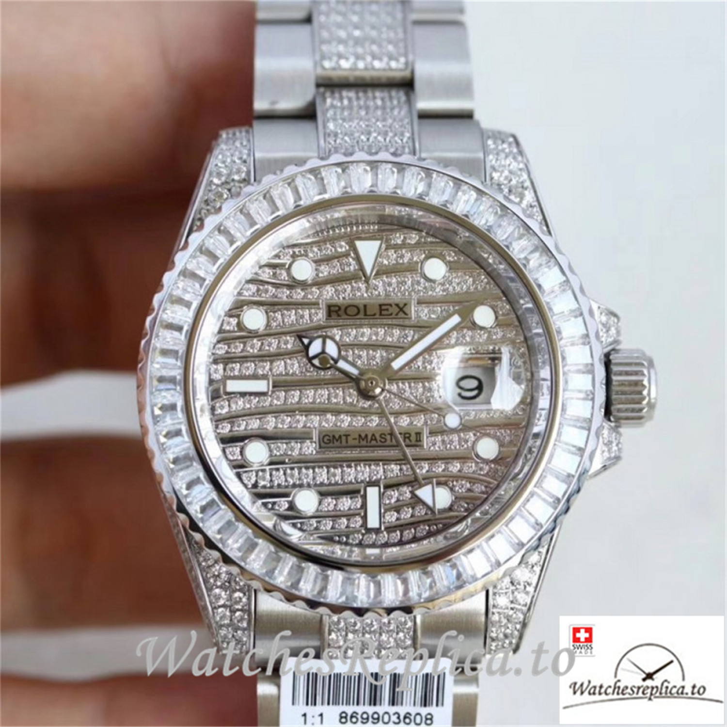Swiss Rolex GMT-Master II Replica 116769 Diamond Bezel 40MM - WatchesReplica.is