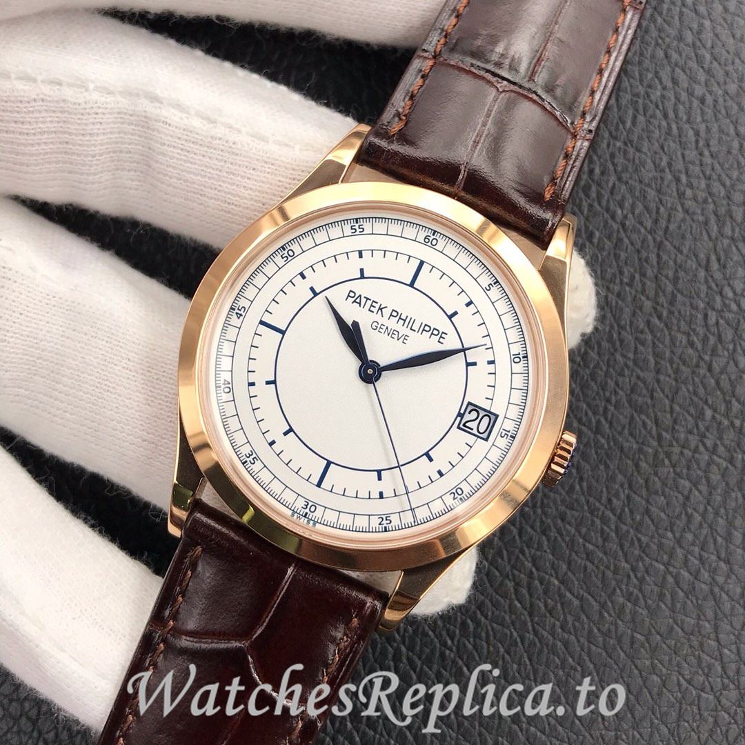 Patek Philippe Replica Calatrava 5296G Leather strap 38MM - WatchesReplica.is