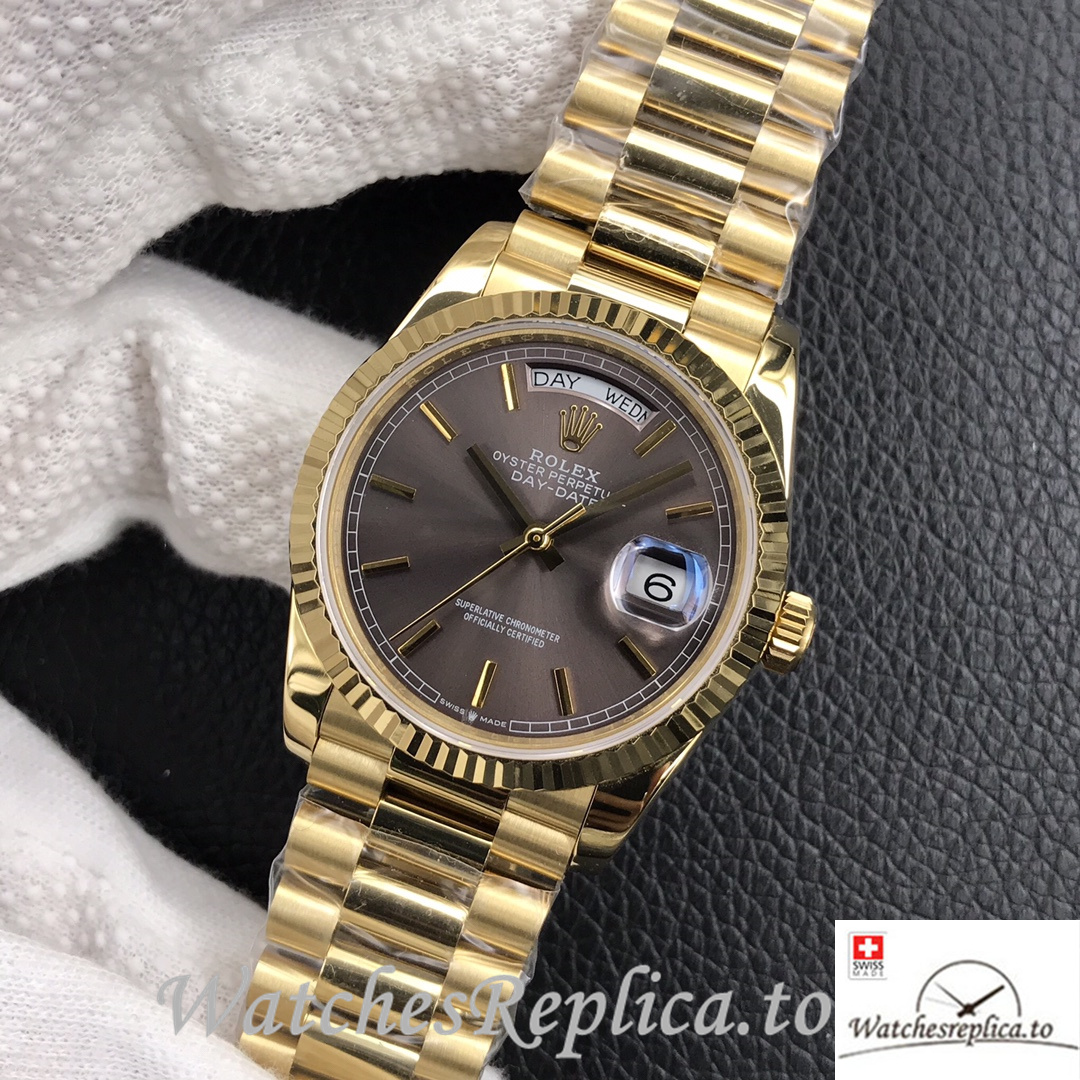 Swiss Rolex Day Date Replica 128238 Yellow Gold strap 36MM - WatchesReplica.is