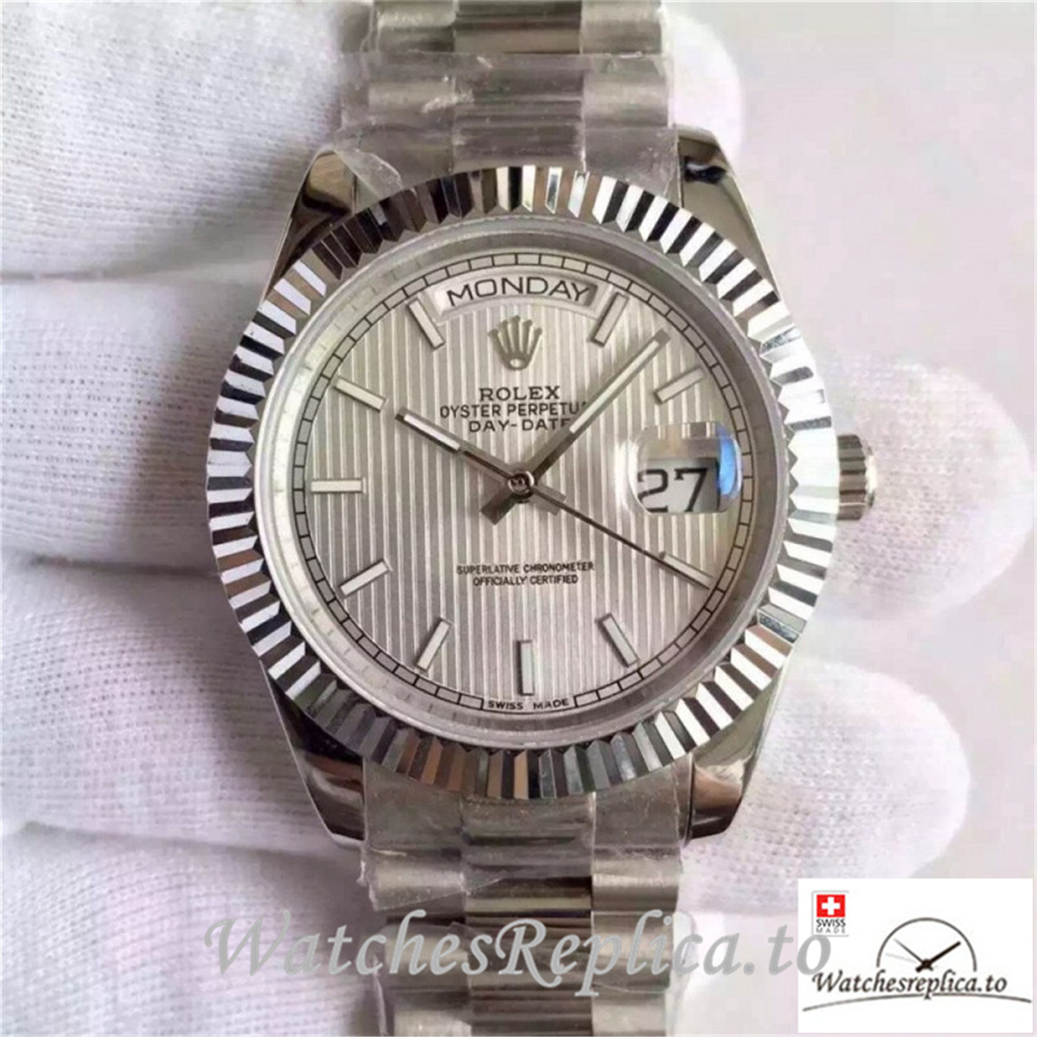 Swiss Rolex Day Date Replica 228239 003 Stainless Steel Bezel 40MM - WatchesReplica.is