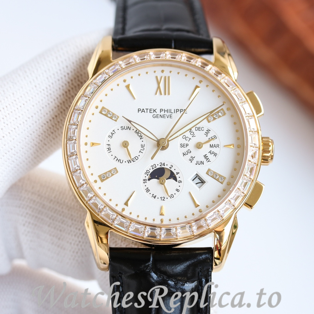 Patek Philippe Replica Annual Calendar Leather strap 41MM - WatchesReplica.is