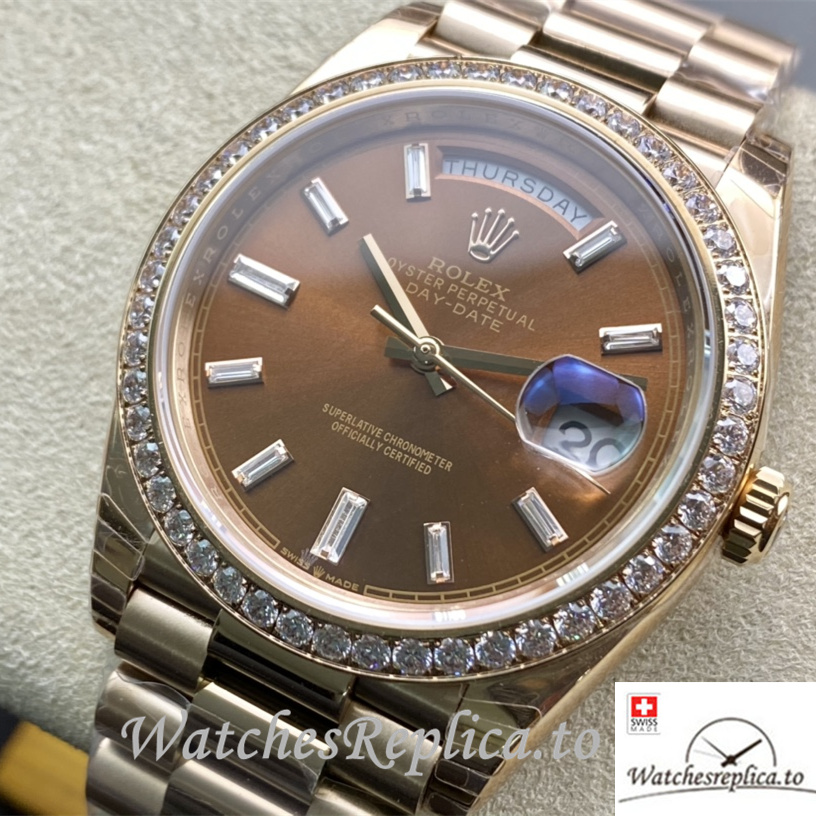 Swiss Rolex Day Date Replica 228235 Rose Gold strap 40MM - WatchesReplica.is