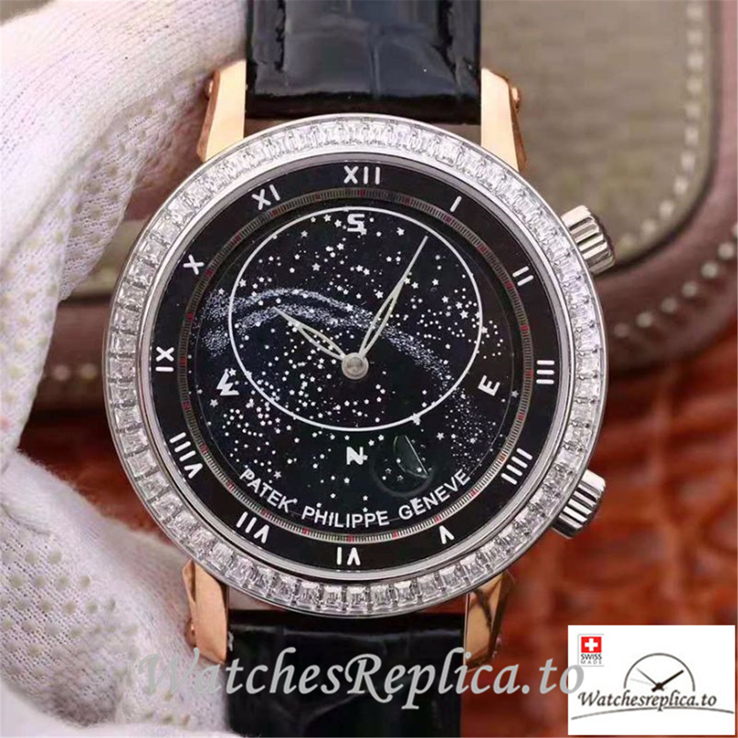Swiss Patek Philippe Grand Complications Sky Moon Celestial Replica 5102PR Black Strap 43MM - WatchesReplica.is