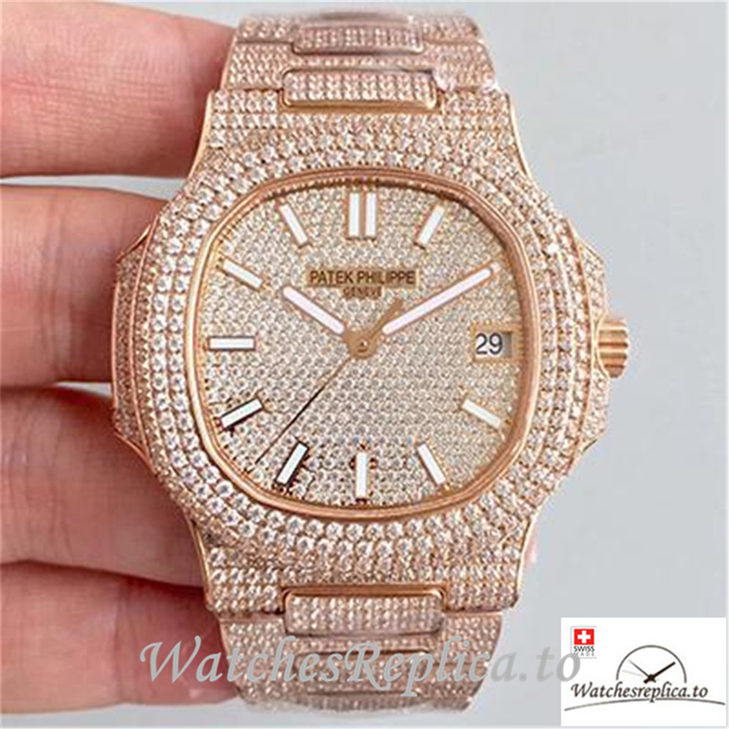 Swiss Patek Philippe Nautilus Jumbo Replica 5719/10G-010 Diamonds Bezel 40MM - WatchesReplica.is
