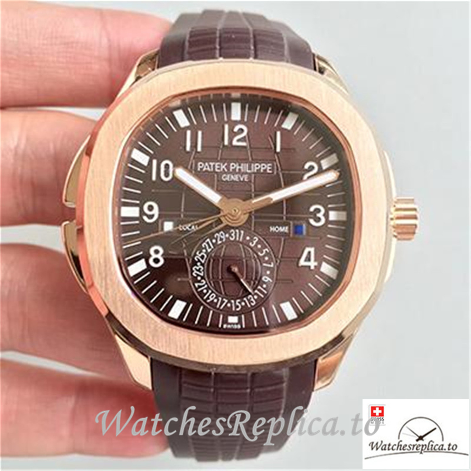 Swiss Patek Philippe Aquanaut Travel Time Replica 5164R-001 Dark Brown Strap 40.5MM - WatchesReplica.is