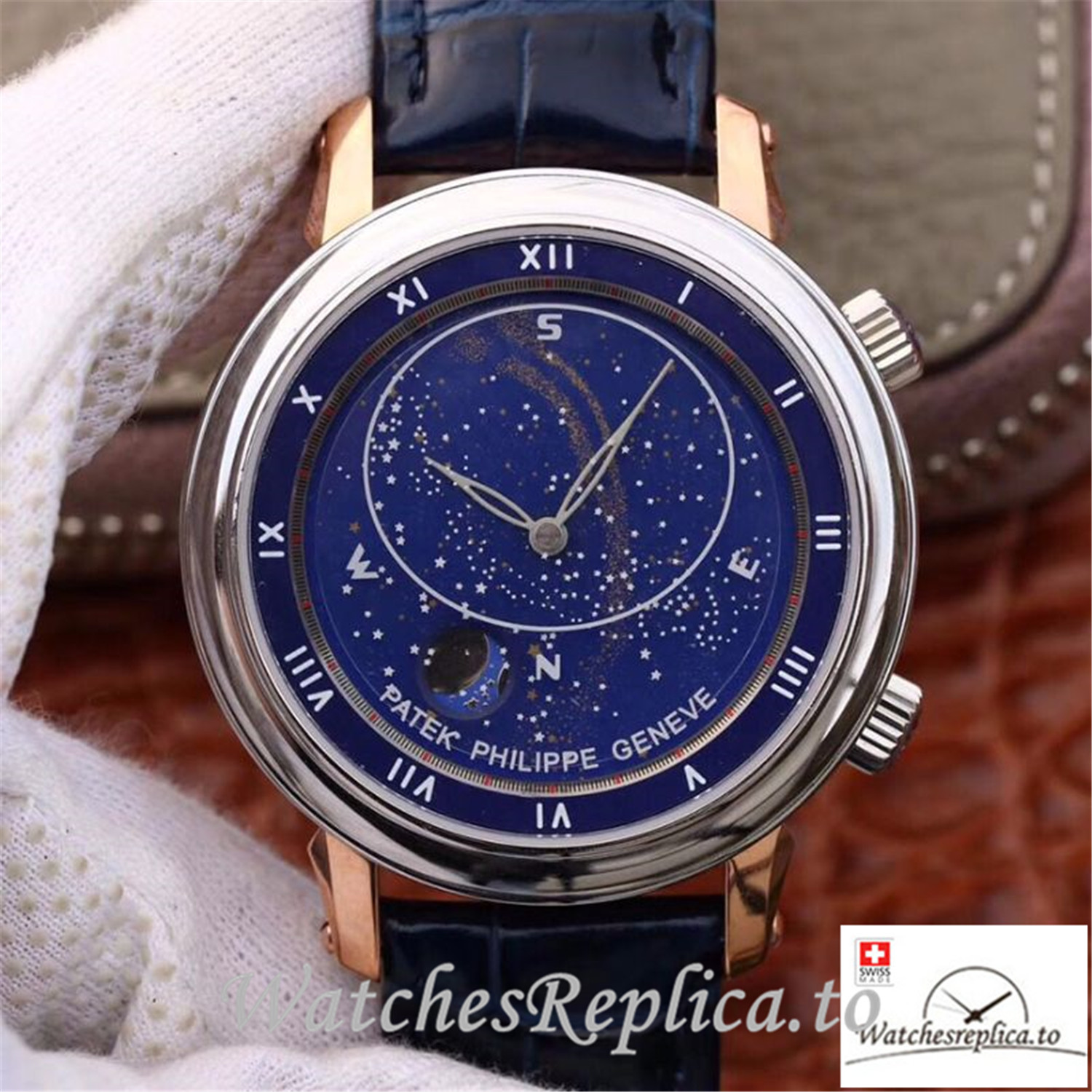 Swiss Patek Philippe Grand Complications Sky Moon Celestial Rose Gold Replica 5102PR-001 Black Strap - WatchesReplica.is