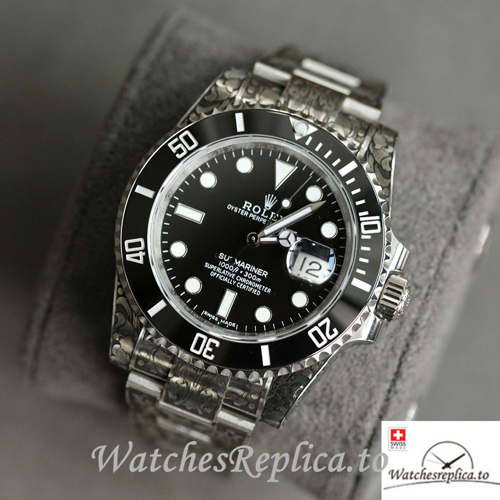 Swiss Rolex Submariner Replica Stainless steel strap 40MM Black Case - WatchesReplica.is