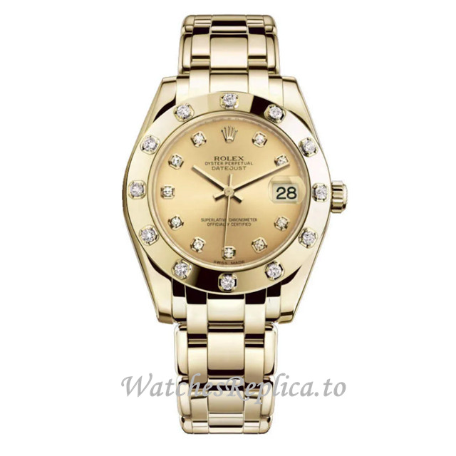 Replica Rolex Pearlmaster m81318-0007 34MM Yellow Gold strap Ladies Watch - WatchesReplica.is
