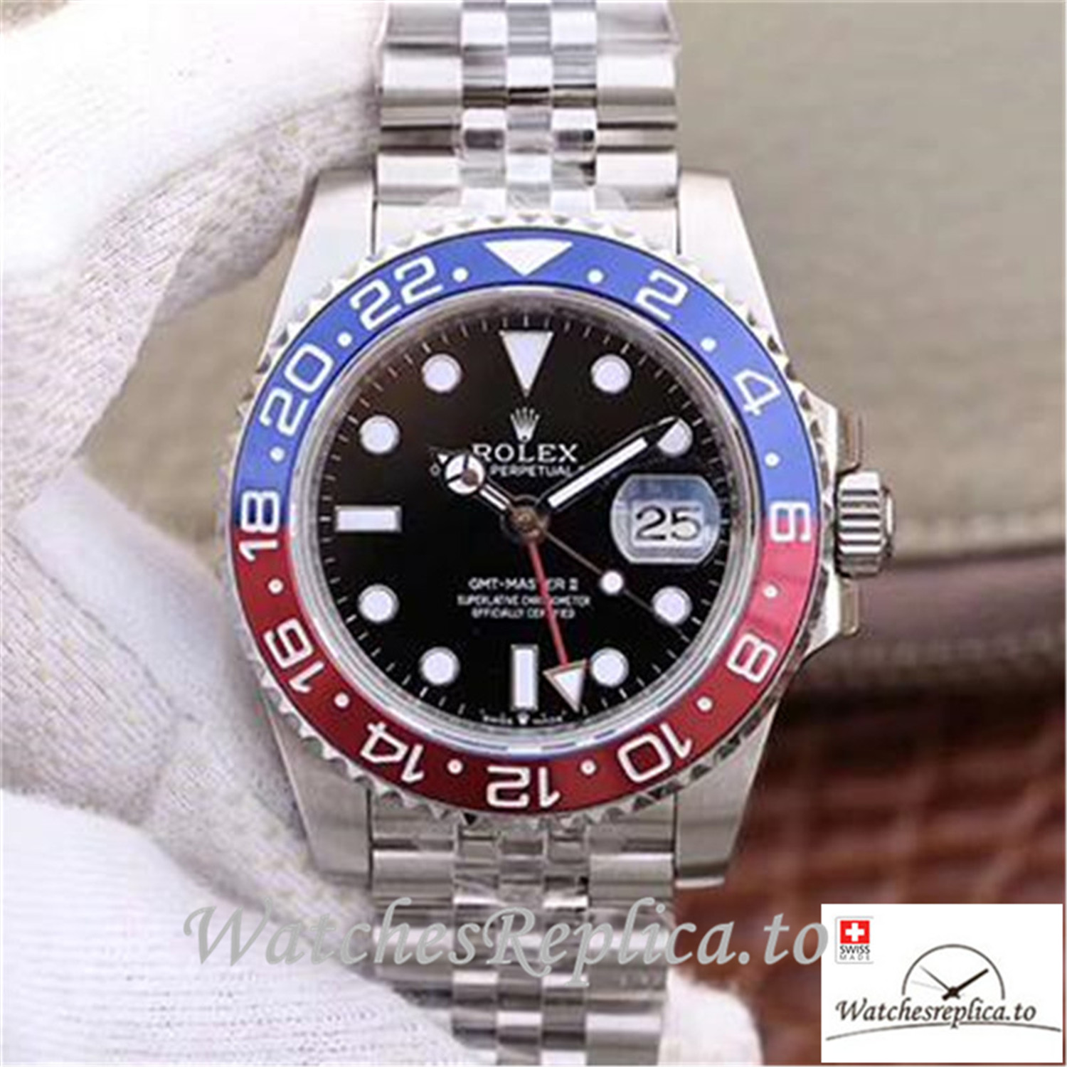 Swiss Rolex GMT-Master II Replica 126710BLRO Silver Strap 40MM - WatchesReplica.is