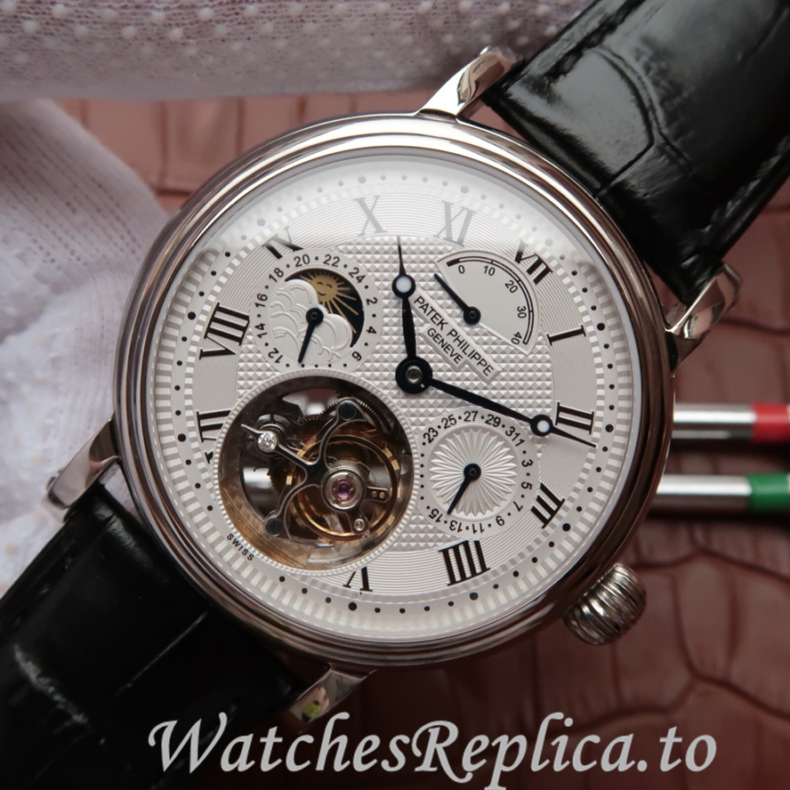 Patek Philippe Replica Complications Leather strap 42MM - WatchesReplica.is