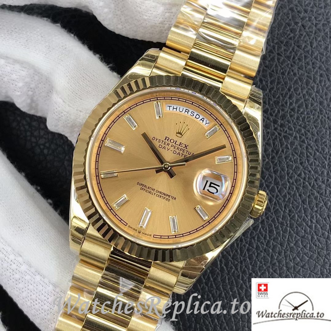 Swiss Rolex Day Date Replica 218399 Yellow Gold strap 40MM - WatchesReplica.is
