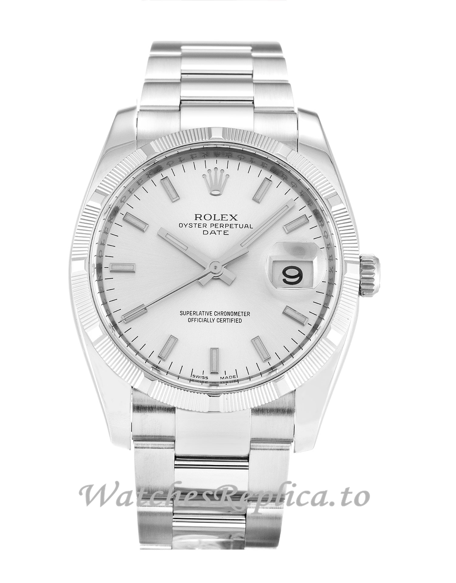 Rolex Oyster Perpetual Date Silver Dial 115210-34 MM - WatchesReplica.is