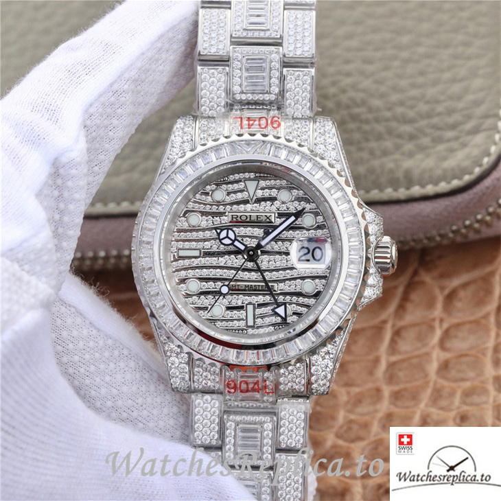 Swiss Rolex GMT-Master Replica 116769TBR-74779B White Gold and Diamonds strap 40MM - WatchesReplica.is