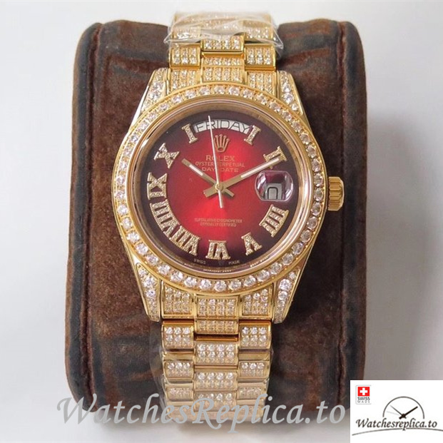 Swiss Rolex Day Date Replica Yellow Gold strap 40MM - WatchesReplica.is