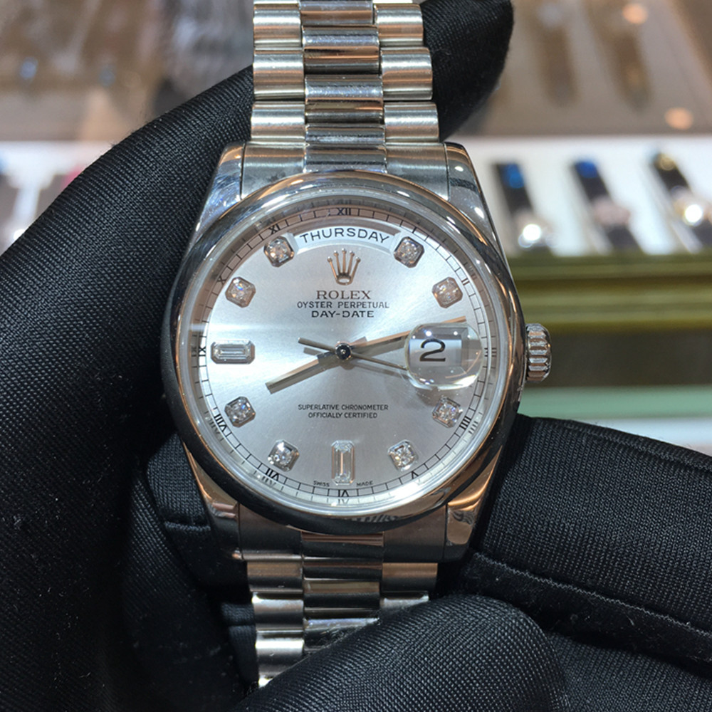 Rolex Day-Date Silver Diamond Dial 118209 - WatchesReplica.is