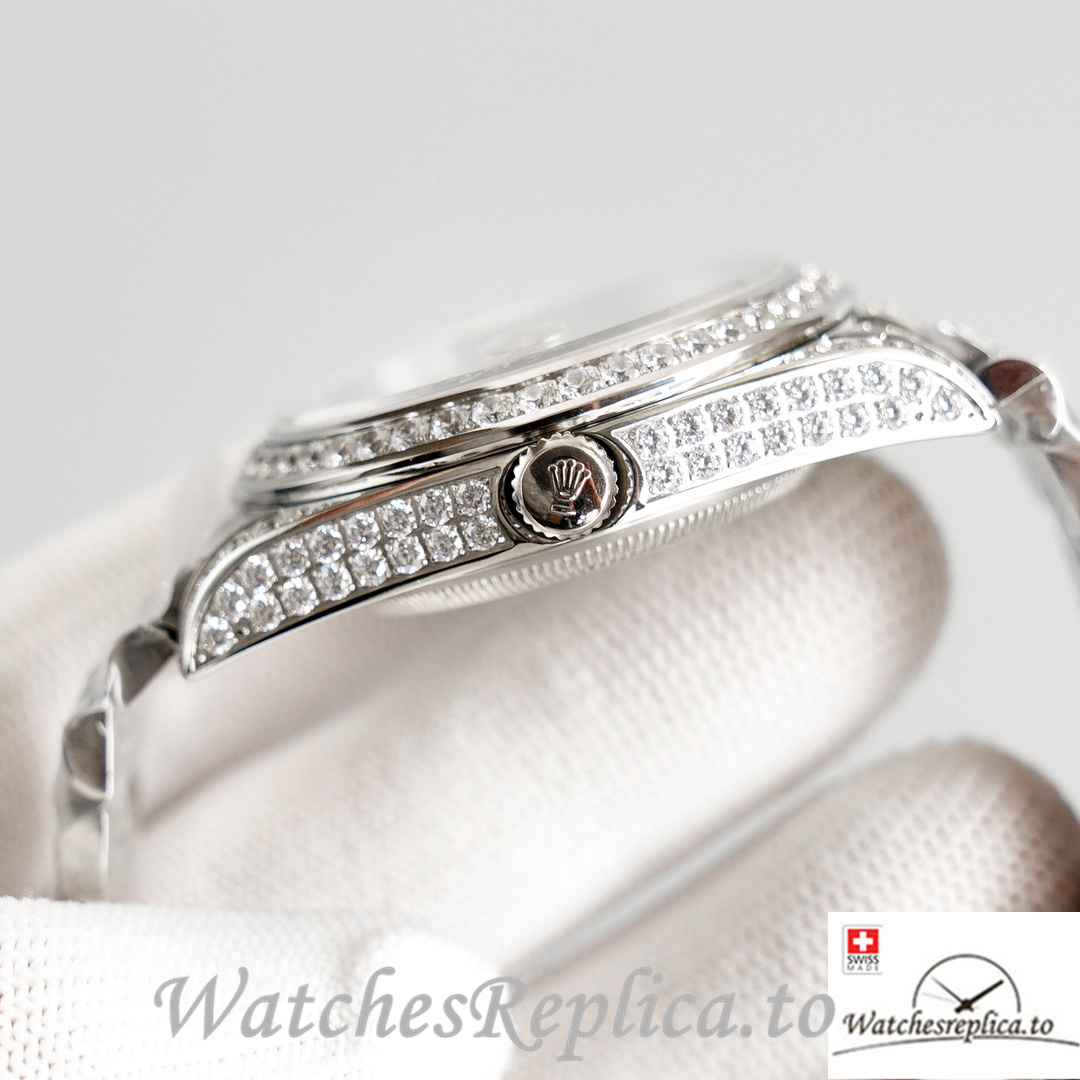 Swiss Rolex Datejust Red Roman Markers Full Diamond Dial 41MM Replica Watch - WatchesReplica.is